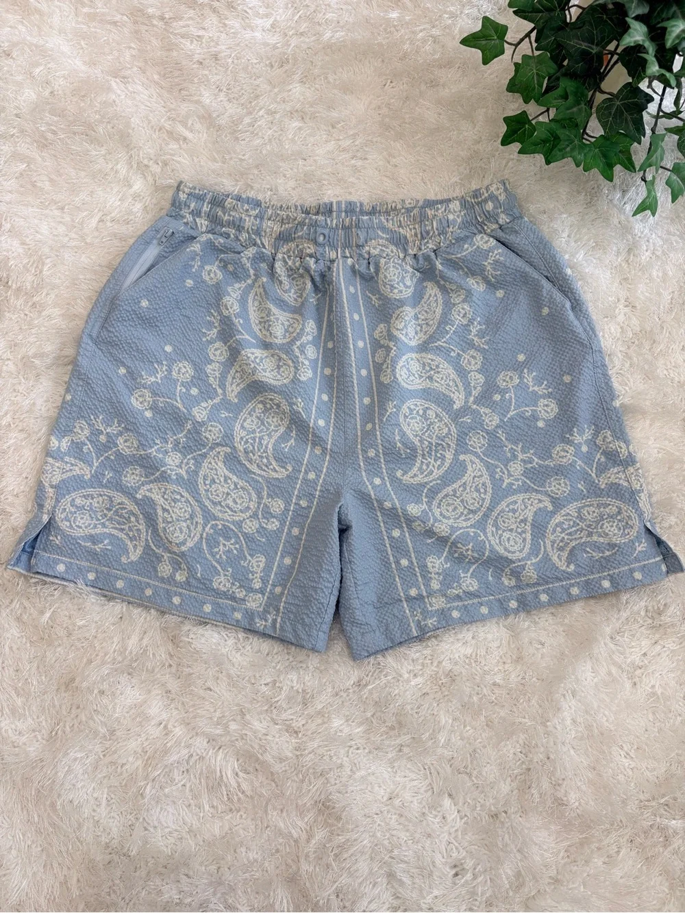 Maison Article Sky Blue Paisley Hybrid Shorts.